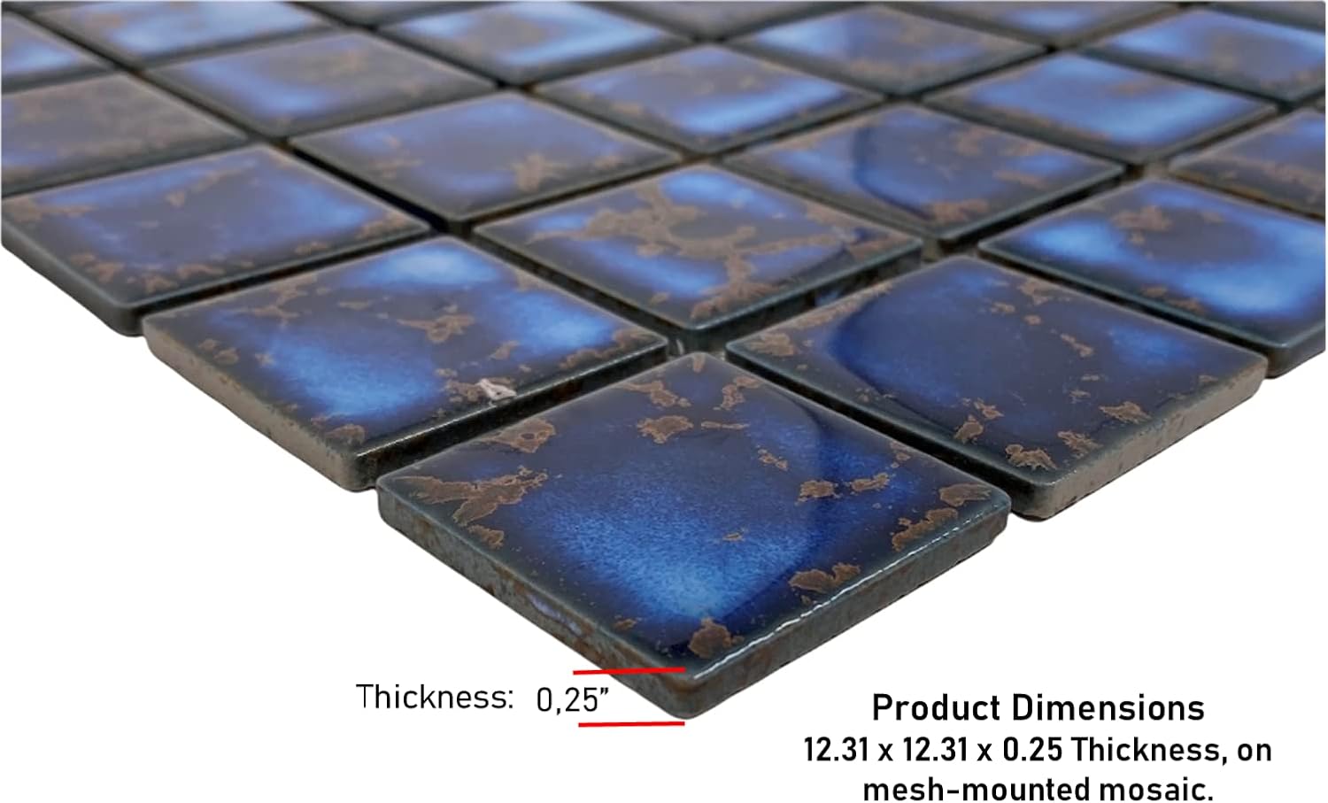 2x2 Blue and White Porcelain Mosaic Tile – For Pool, Shower, Kitchen & Accent Walls (1 Sqft Sheet)