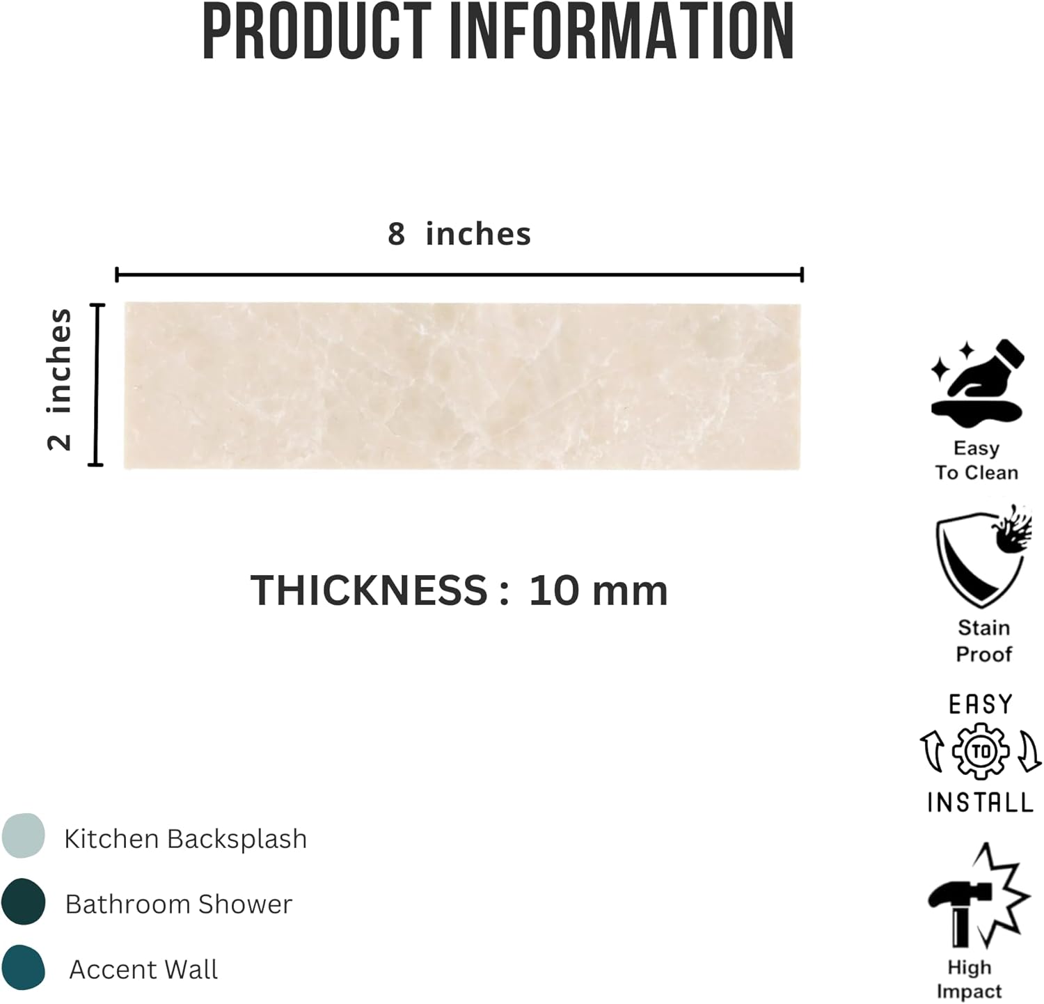 Tenedos HTCFD 2x8 Polished Beige Marble Tile, Natural Stone Straight Edge, Water-Resistant with Sealant, Floor & Wall Use, Shower Floor and Wall Suitable – Box of 20 Pieces