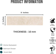 Tenedos HTCFD 2x8 Polished Beige Marble Tile, Natural Stone Straight Edge, Water-Resistant with Sealant, Floor & Wall Use, Shower Floor and Wall Suitable – Box of 20 Pieces