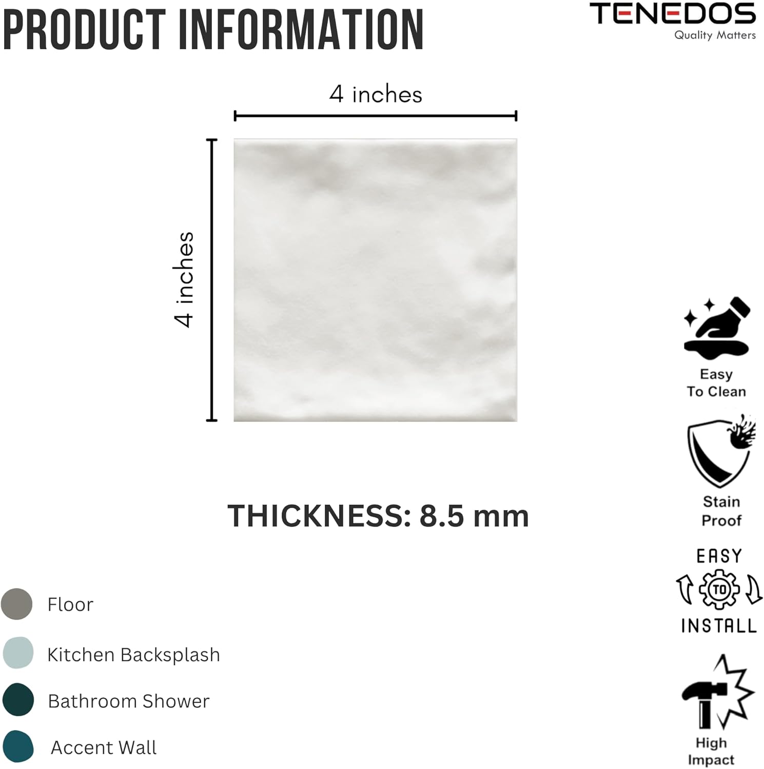 Tenedos Matte Porcelain Subway Zellige Look Tile – 4x4 Inches Wall and Floor, Backsplash for Kitchen, Bathroom, Shower,Fireplace Accent-for Restaurant Hotel Cafe Spa