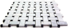 Tenedos HTCRC 12 x 12 Inch Bianco Carrara Basket Weave Black Dot Marble Interlocking Mosaic Tile | Kitchen Backsplash Bathroom Shower Accent Wall (1 Sheet)
