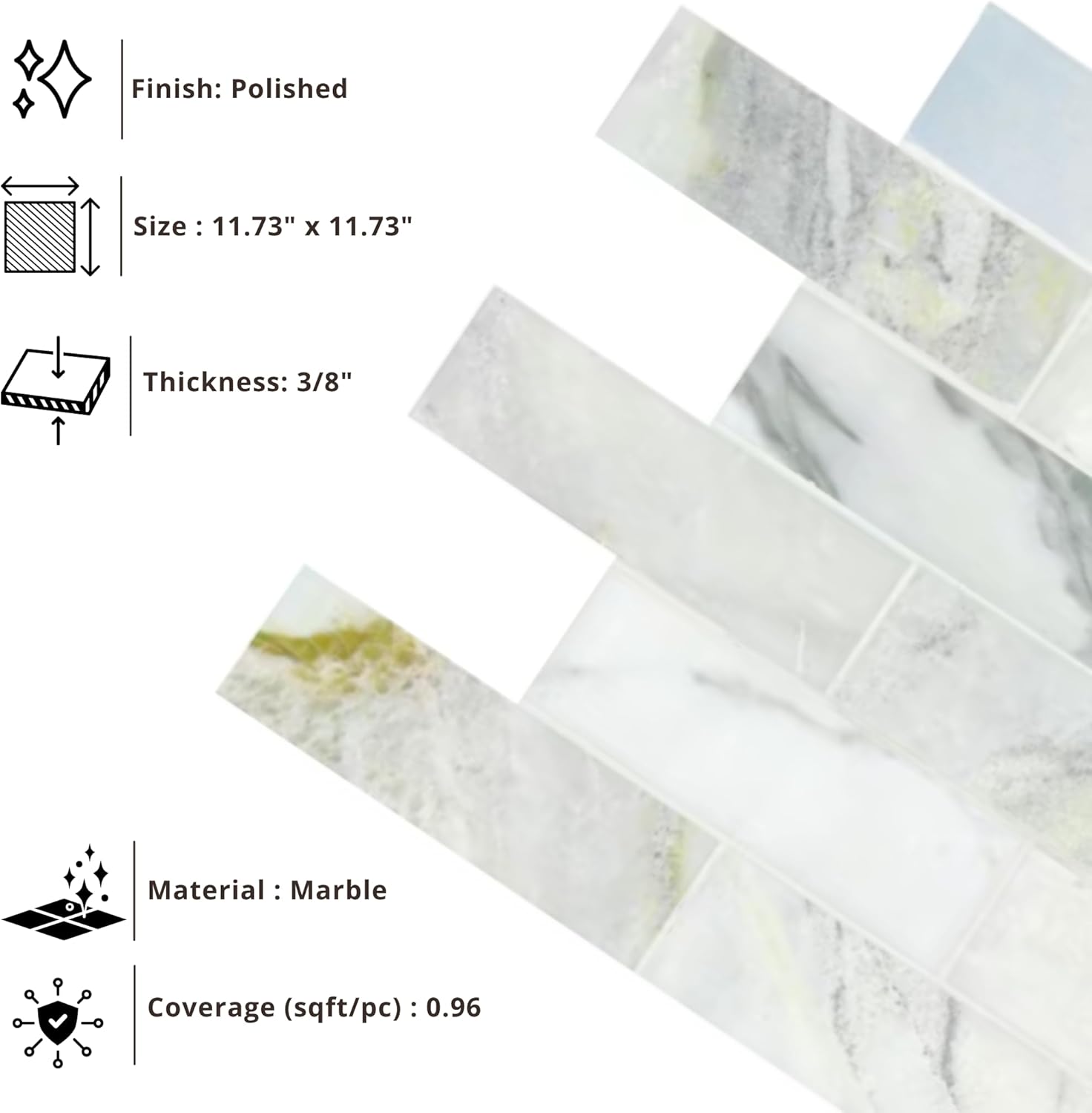 Aurora Cloud Brick Marble Mosaic Tile – Polished Natural Stone Subway Pattern for Bathroom, Kitchen Backsplash, and Shower Walls