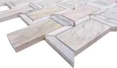 Beige Grey Marble Look Decorative Glass Accent Panel – 2x4 Geometric Brick Pattern – Polished Finish – 1 Sheet