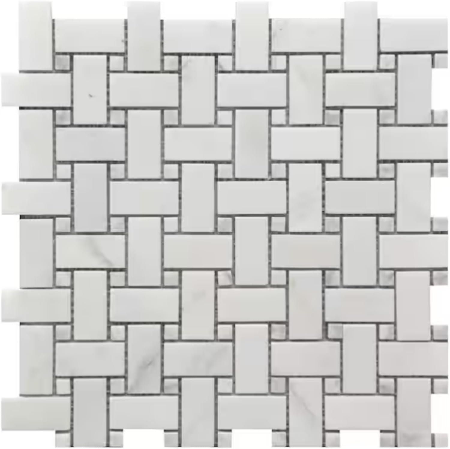 Tenedos HTCRC Bianco Carrara Basket Weave Marble Interlocking Mosaic Tile | 11 x 12 Inch Mesh-Mounted White Marble | Kitchen Backsplash Bathroom Shower Accent Wall