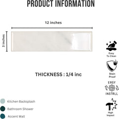 Tenedos HTCRC  3x12 Glossy Porcelain Subway Tile – Stone Look Wall Tile for Kitchen Backsplash, Bathroom & Shower Walls