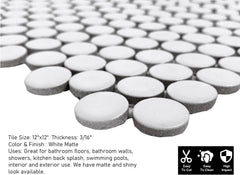 White Penny Round Matte Porcelain Mosaic Tile -  (12x12 sheet)
