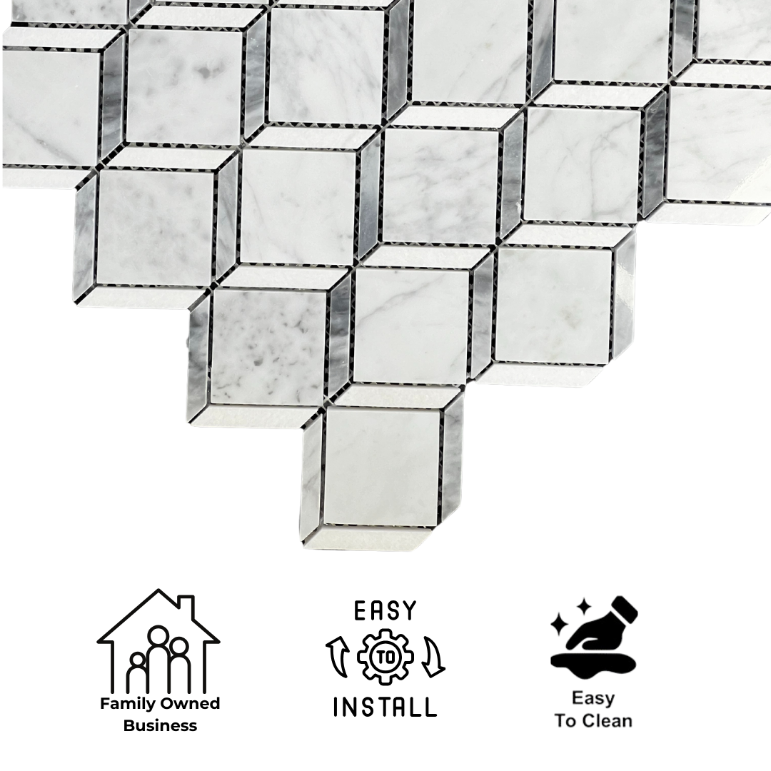 Tenedos HTC191 Silver Prism Marble Mosaic Tile