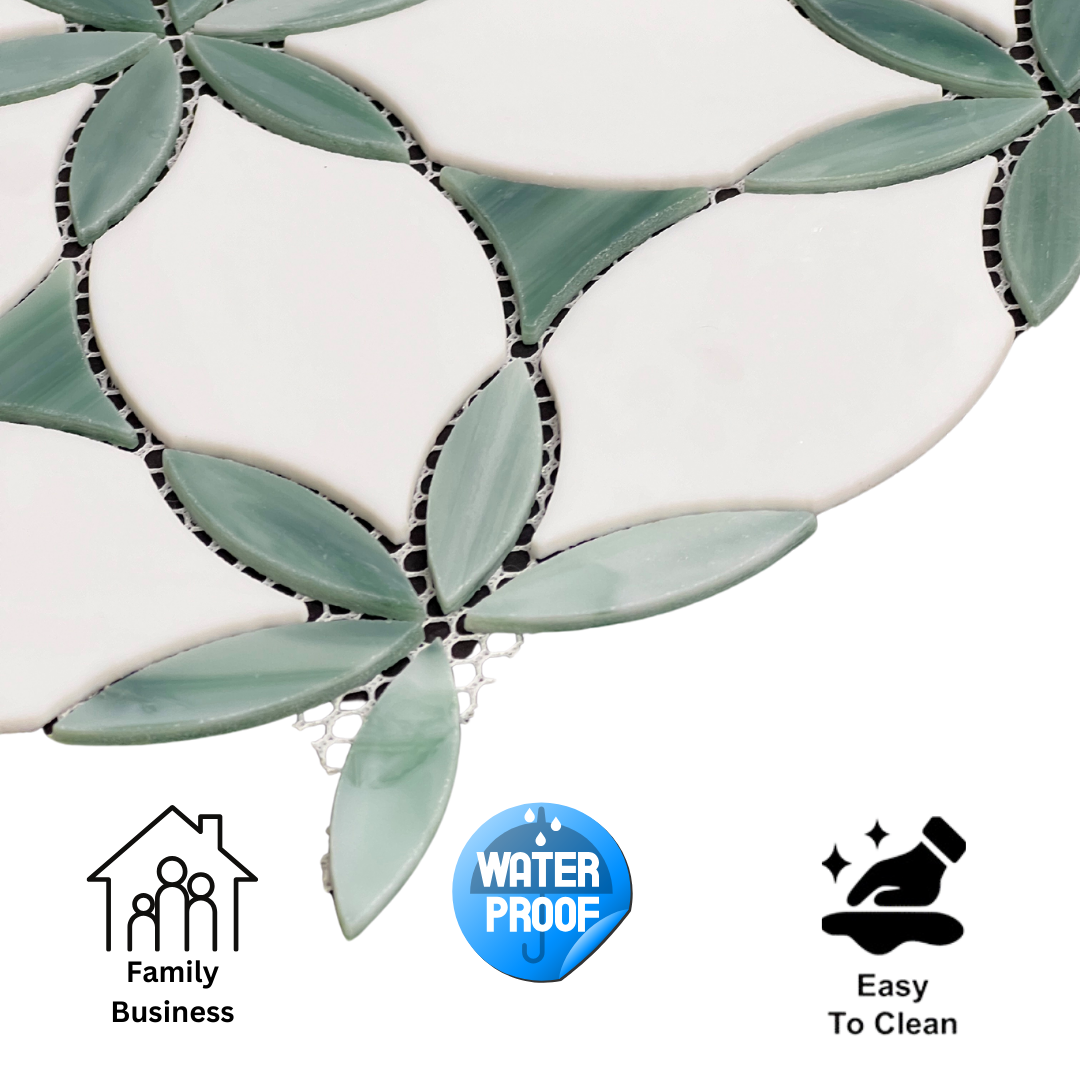 Tenedos Emerald Bloom Glass Mosaic Tile-1 piece