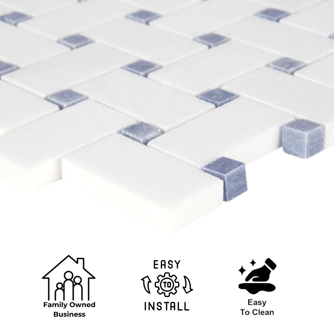 Tenedos HTC194 Ivory Weave Marble Mosaic Tile