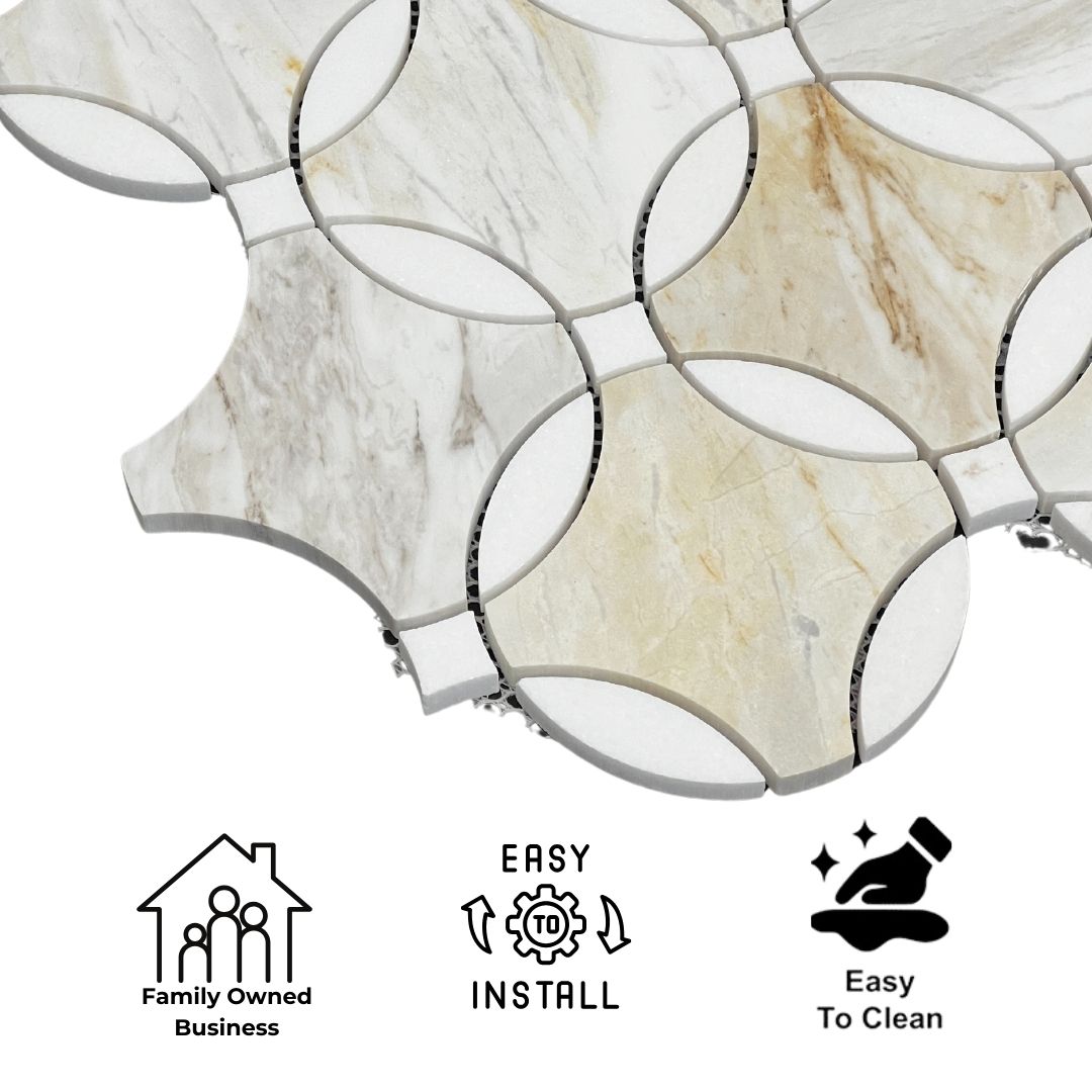 Tenedos HTC188 Golden Radiance Polished Marble Mesh-Mounted Mosaic Tile