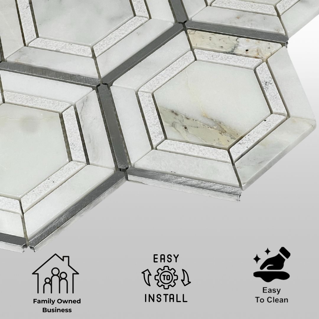 Tenedos HTC151 Pyrite Stone Metal Blend Mesh Mounted Mosaic Tile 10.83 in. x 12.44 in. x 8mm (0.94 sq. ft/Case) (Silver)
