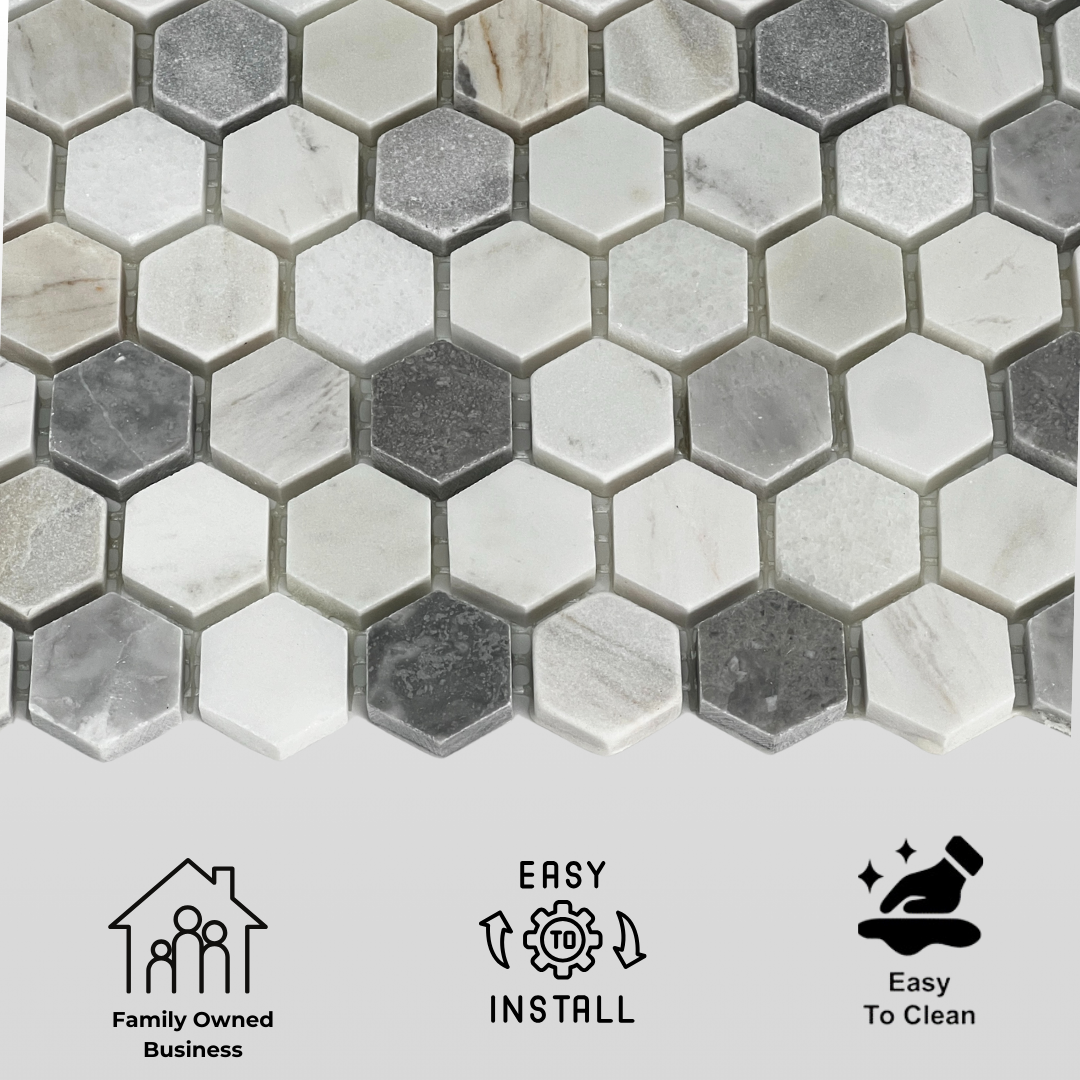 Tenedos Moonstone Hexagon 1 in. Multi Finish Marble Mosaic Tile- 1 piece