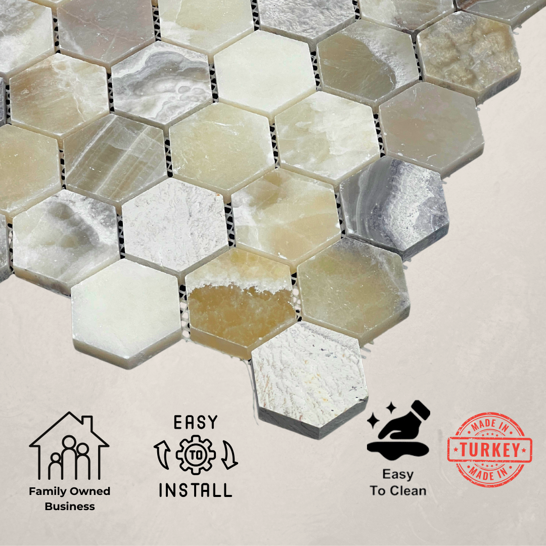 Tenedos Berly Onyx Hexagon Marble Tile