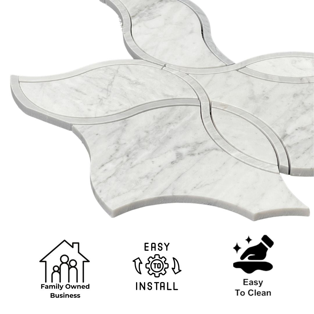 Tenedos HTC189 Silver Wave Ellipse Polished Marble Mesh-Mounted Mosaic Tile