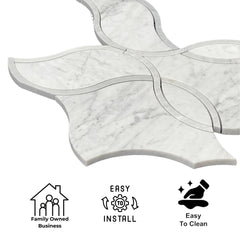 Tenedos HTC189 Silver Wave Ellipse Polished Marble Mesh-Mounted Mosaic Tile