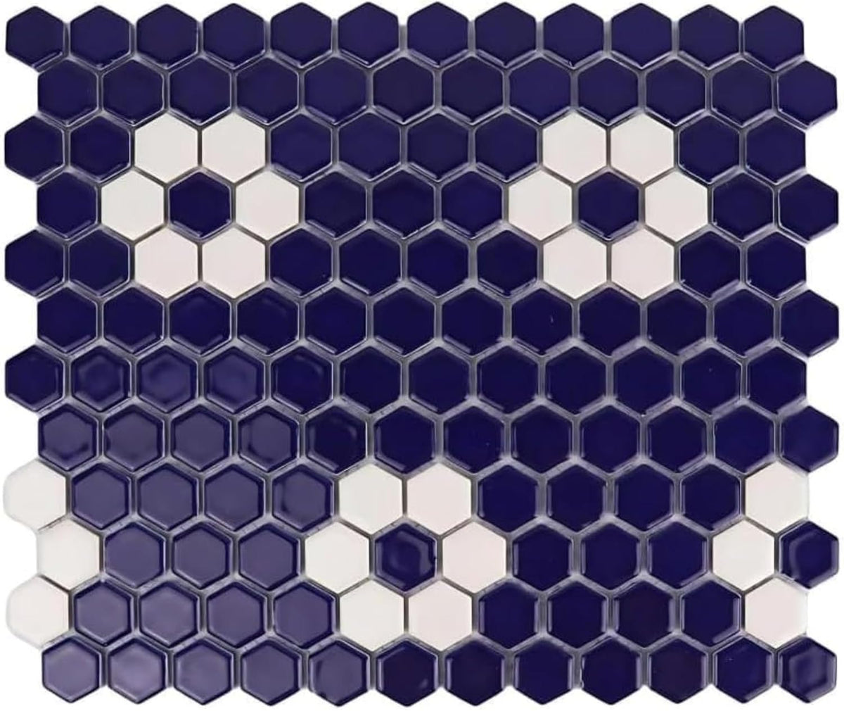 Tenedos Hexagon Glossy Cobalt Blue Flower Porcelain Mosaic Tile – Kitchen Backsplash, Bathroom Wall & Shower Floor Tile