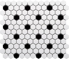 Tenedos White and Black Hexagon Polished Porcelain Mosaic Tile – Classic Glossy Geometric Wall and Floor Tile for Bathroom, Kitchen, and Backsplash (5 Sheets)