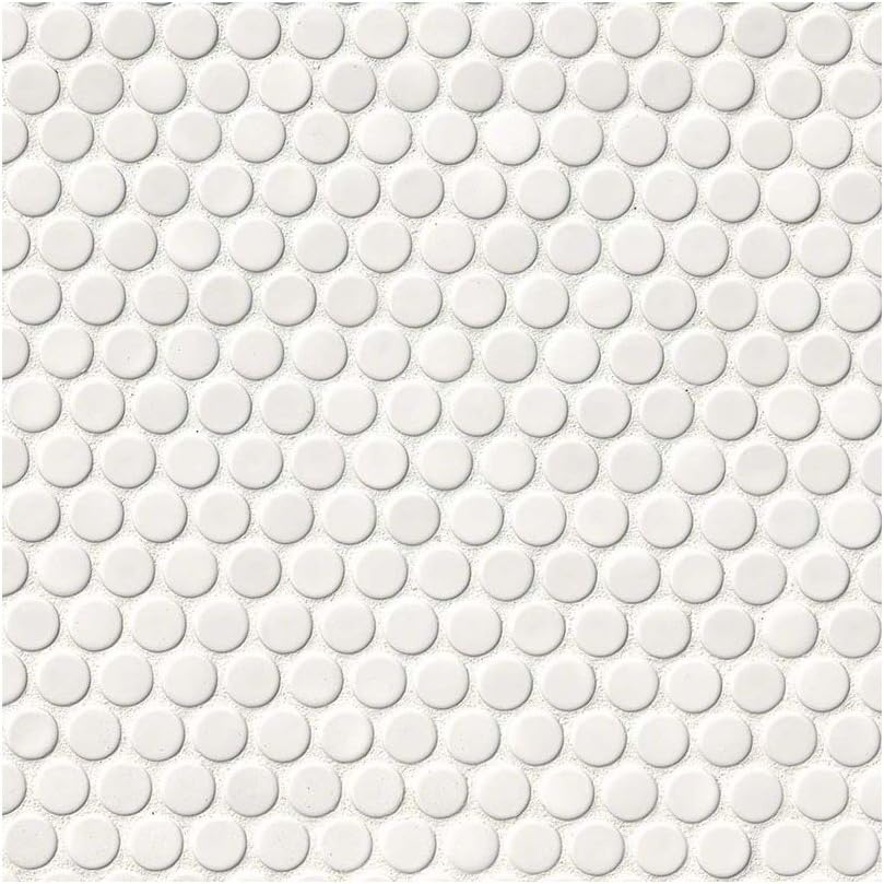 White Glossy Penny Round Porcelain Mosaic Tile - 1 Sheet, Ideal for Backsplash, Shower Walls, Bathroom & Kitchen Decor