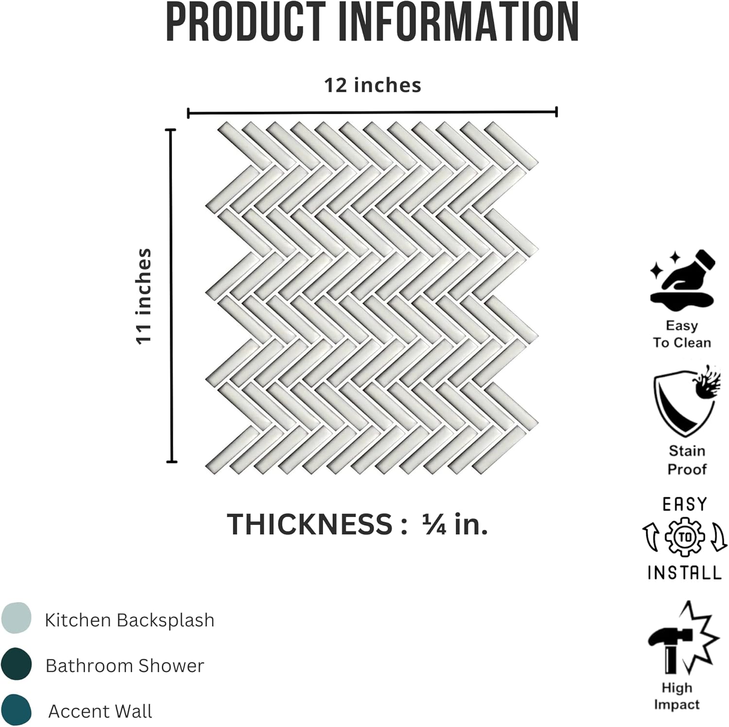 Tenedos HTCRC Antique White Porcelain Herringbone Mosaic Tile Glossy Finish for Bathroom, Kitchen Backsplash, Shower Walls, Laundry Room & Indoor Use