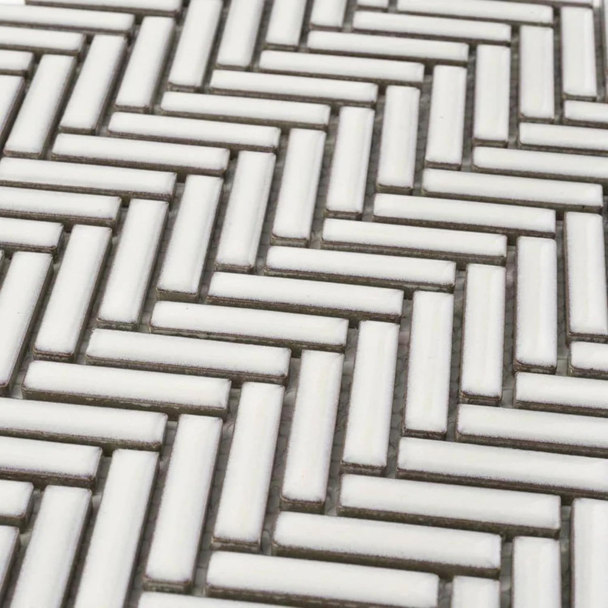 Tenedos Antique White Porcelain Herringbone Mosaic Tile Glossy Finish, Laundry Room & Indoor Use