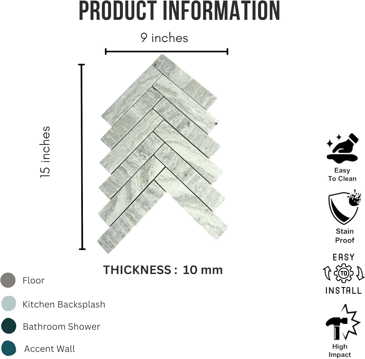 Tenedos Sage Mist Herringbone Marble Mosaic Tile – 12" x 12" Green Natural Stone Sheet for Wall, Backsplash, and Bathroom Accent (5 Sheets)