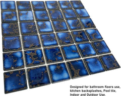 2x2 Blue and White Porcelain Mosaic Tile – For Pool, Shower, Kitchen & Accent Walls (1 Sqft Sheet)
