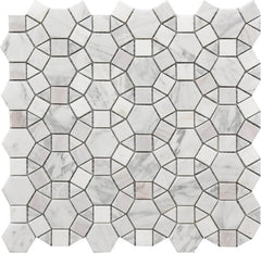 Tenedos HTCRC Carrara Kaleidoscope Marble Mosaic Tile 12x12 – Polished Natural Stone Mesh-Mounted Wall Mosaic