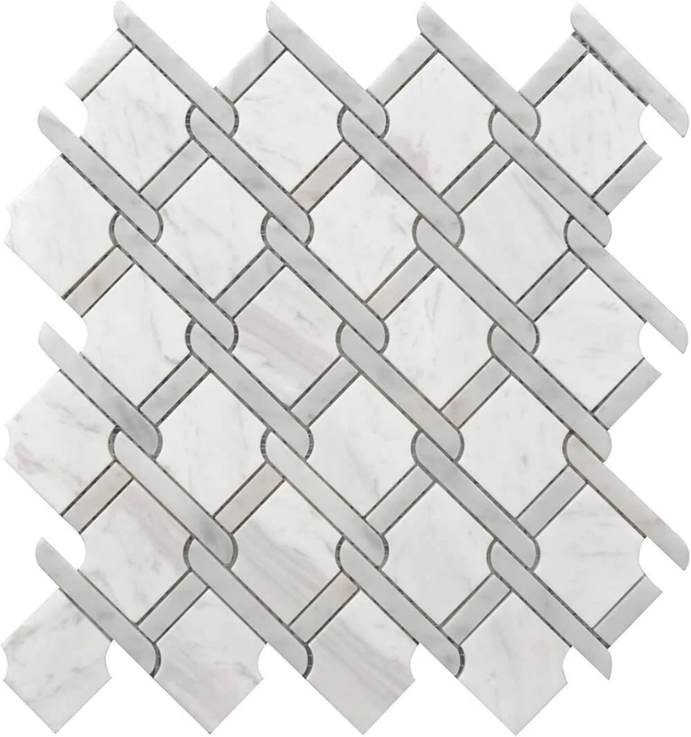 Tenedos HTCRC Bianco Carrara Eastern White Marble Gray Interlocking Mosaic Tile | 11 x 12 Inch Mesh-Mounted White Marble | Kitchen Backsplash Bathroom Shower Accent Wall