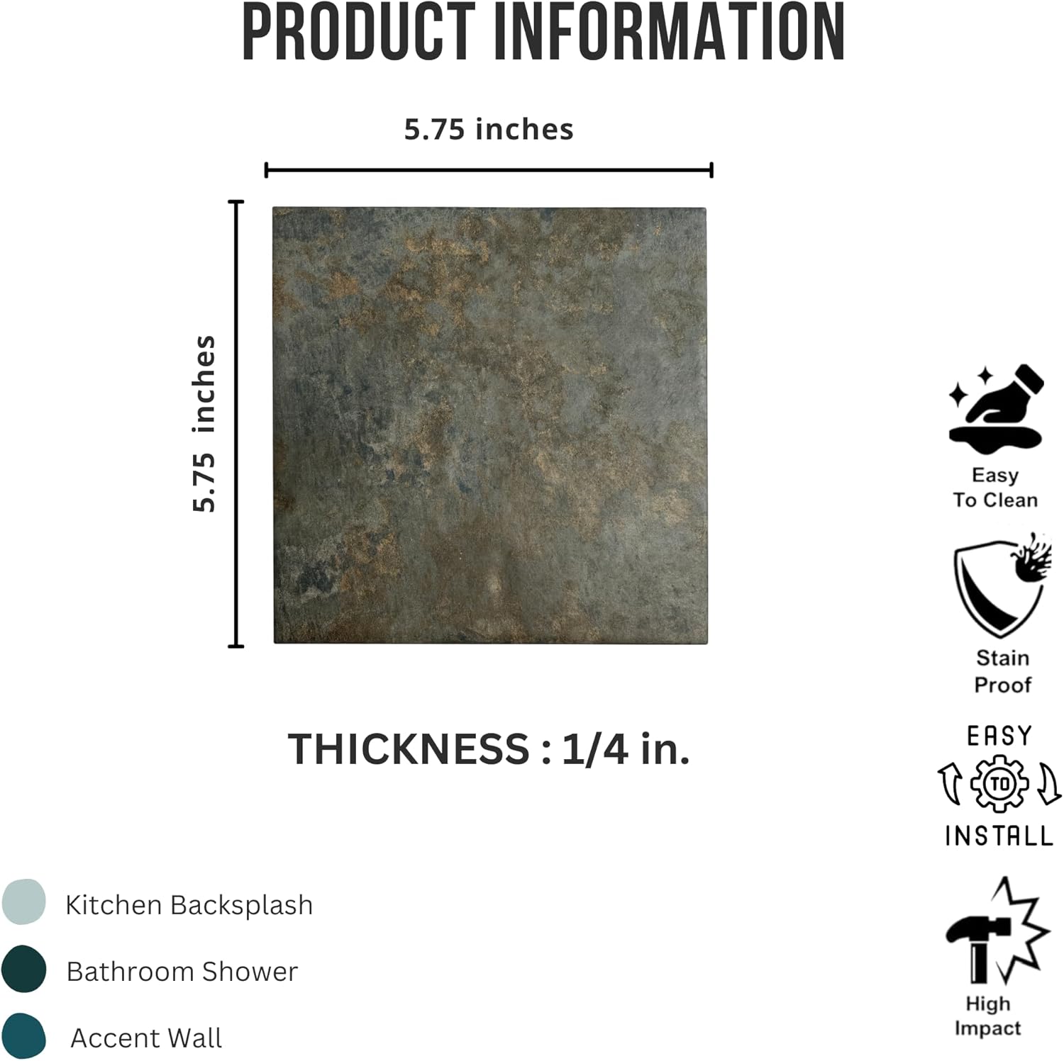 Tenedos HTCPW Rustic Stone Look 6"x6" Porcelain Tile – Matte Textured Brown Gray Indoor Wall & Floor Tile for Kitchen Bathroom Backsplash