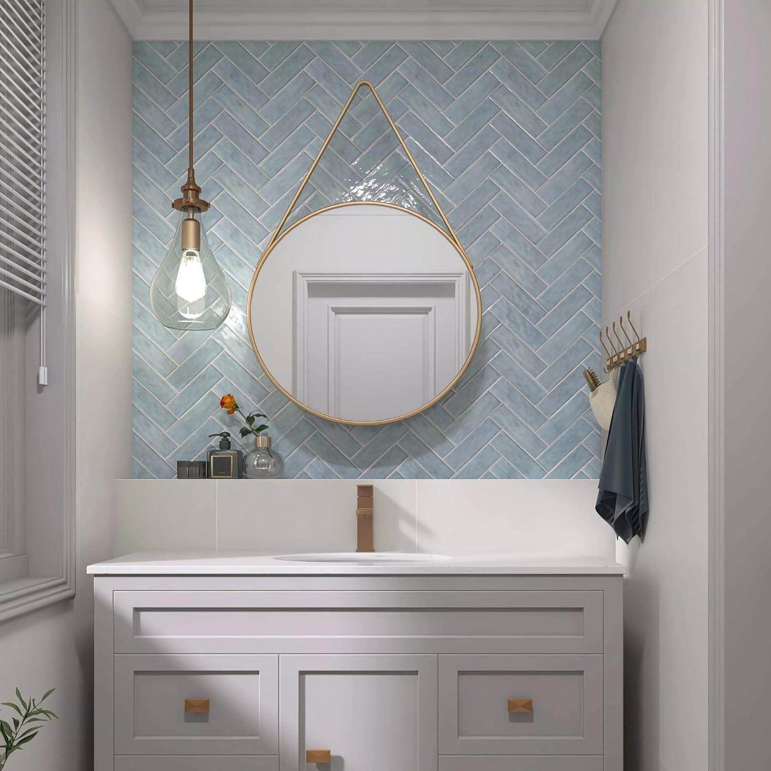 Tenedos HTCFD Handmade Zellige Look 2.5” x 8” Blue Porcelain Tile – High Gloss Pressed Edge Subway Tile for Wall & Floor, Bathroom, Kitchen Backsplash, Shower Walls
