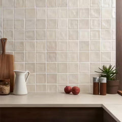 Tenedos 4x4 Inch HTCFD Premium Quality Matte Zellige Ceramic Tile with Subtle Shimmer | Handmade Look Moroccan Square Wall Tile for Kitchen Backsplash & Bathroom Wall