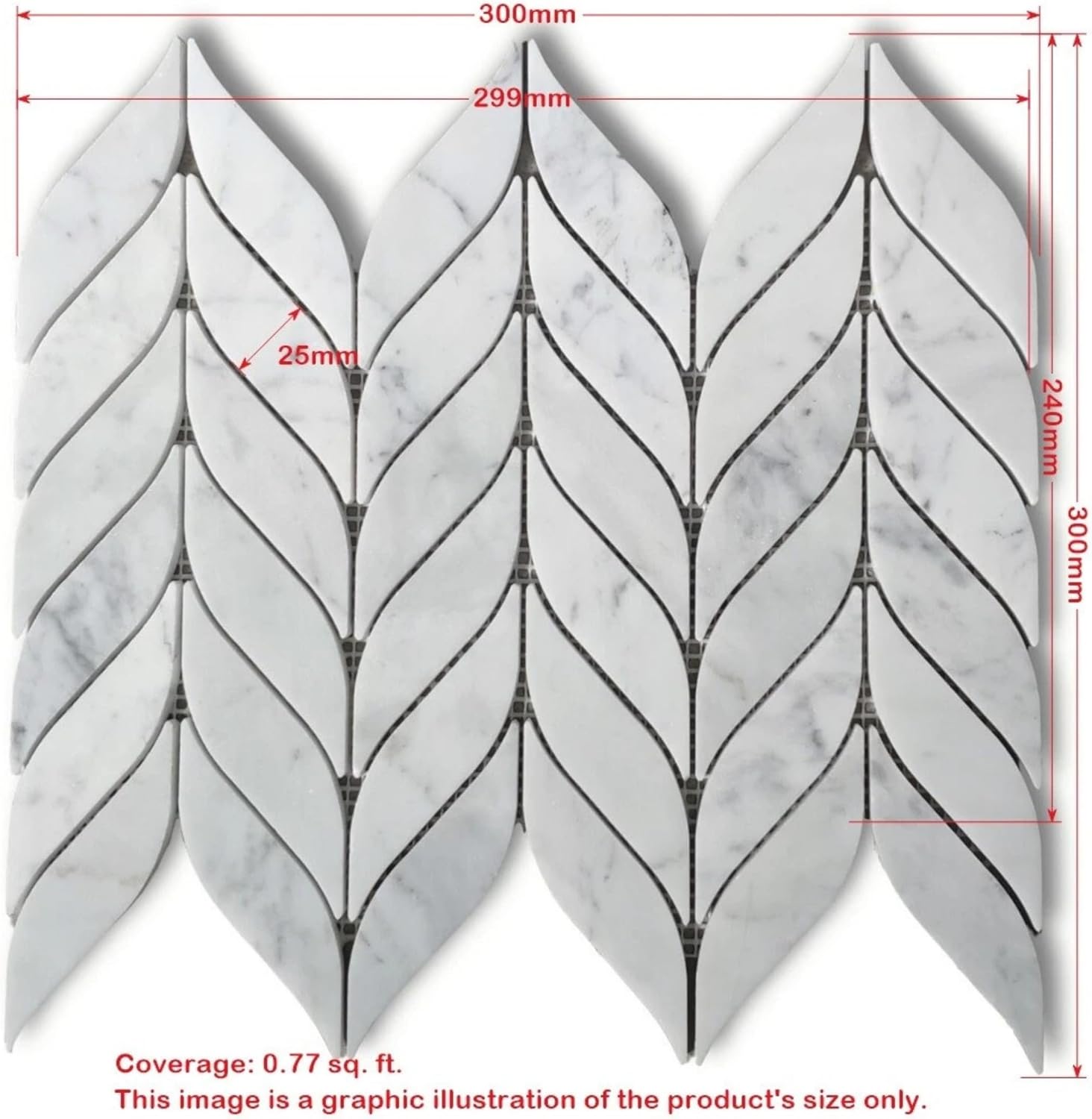 Tenedos HTCRC Carrara White Marble Spike Mosaic Tile – 10x12 Inch Mesh-Mounted Sheet – Natural Marble Geometric Mosaic for Backsplash Bathroom Kitchen Wall
