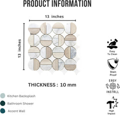 Tenedos Lunar Harmony Circles Marble Mosaic Tile – Polished Multi-Tone Natural Stone Pattern, 13x13 Mesh Sheet for Bathroom Walls, Shower Floors, Kitchen Backsplash (1 Sheet)