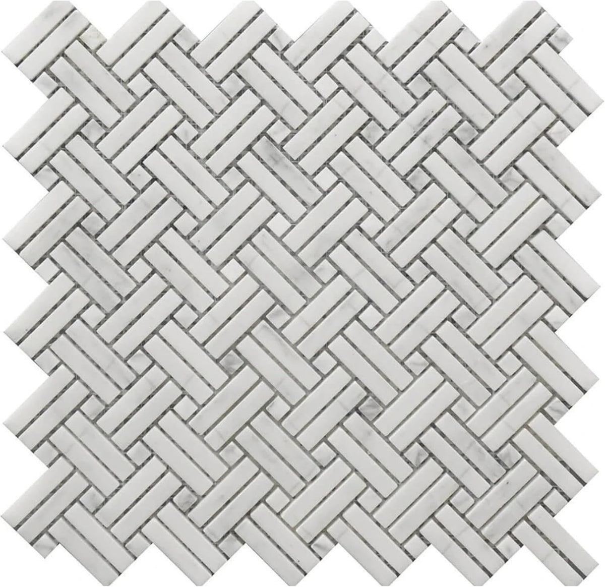 Tenedos HTCRC Bianco Carrara Crossed Basket Weave Marble Interlocking Mosaic Tile | 11 x 12 Inch Mesh-Mounted White Marble | Kitchen Backsplash Bathroom Shower Accent Wall