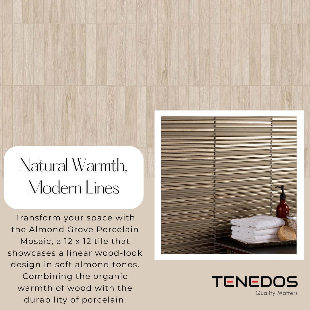 Almond Grove Decorative Beige Wood Look Porcelain Accent Panel – Matte Finish – Waterproof Floor & Wall Use – 1 Sheet