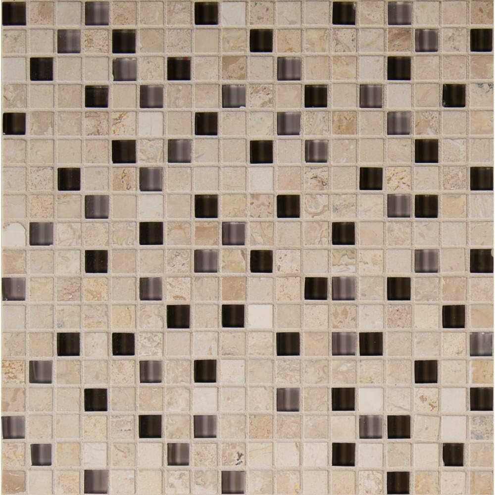 Cafe Noce Glass & Stone Decorative Accent Panel – 5/8"x5/8" Mosaic Blend – 1 Sheet