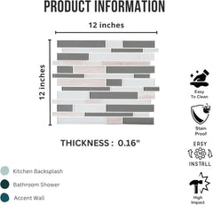 Tenedos Gray Cliff Interlocking Natural Stone Mosaic Tile 12x12 Mesh Mounted Sheet for Kitchen Backsplash Bathroom Walls Shower Accents and Home Interior Decor (10 Sheets)