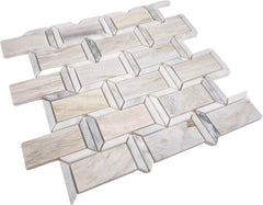 Beige Grey Marble Look Decorative Glass Accent Panel – 2x4 Geometric Brick Pattern – Polished Finish – 1 Sheet