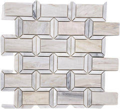 Beige Grey Marble Look Decorative Glass Accent Panel – 2x4 Geometric Brick Pattern – Polished Finish – 1 Sheet