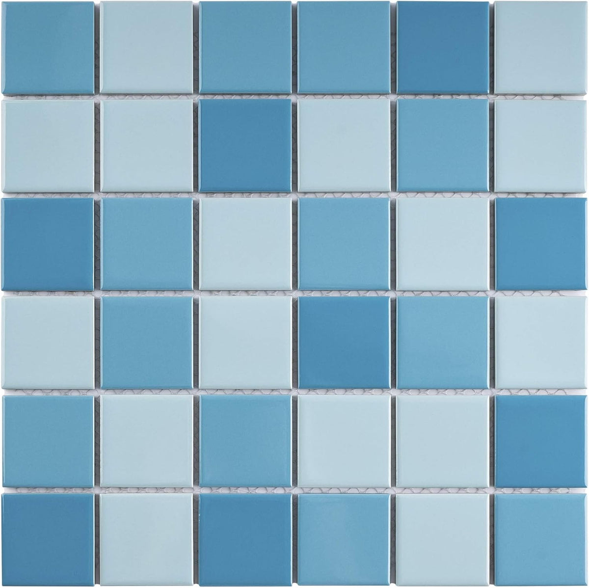 Ocean Breeze Light Blue 2"x2" Porcelain Tile Sheet - Gloss Look for Pools, Bathrooms & Floors