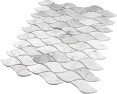 White Carrara Marble Leaf Mosaic – Polished Tile for Wall and Backsplash Use
