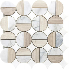 Tenedos Lunar Harmony Circles Marble Mosaic Tile – Polished Multi-Tone Natural Stone Pattern, 13x13 Mesh Sheet for Bathroom Walls, Shower Floors, Kitchen Backsplash (1 Sheet)