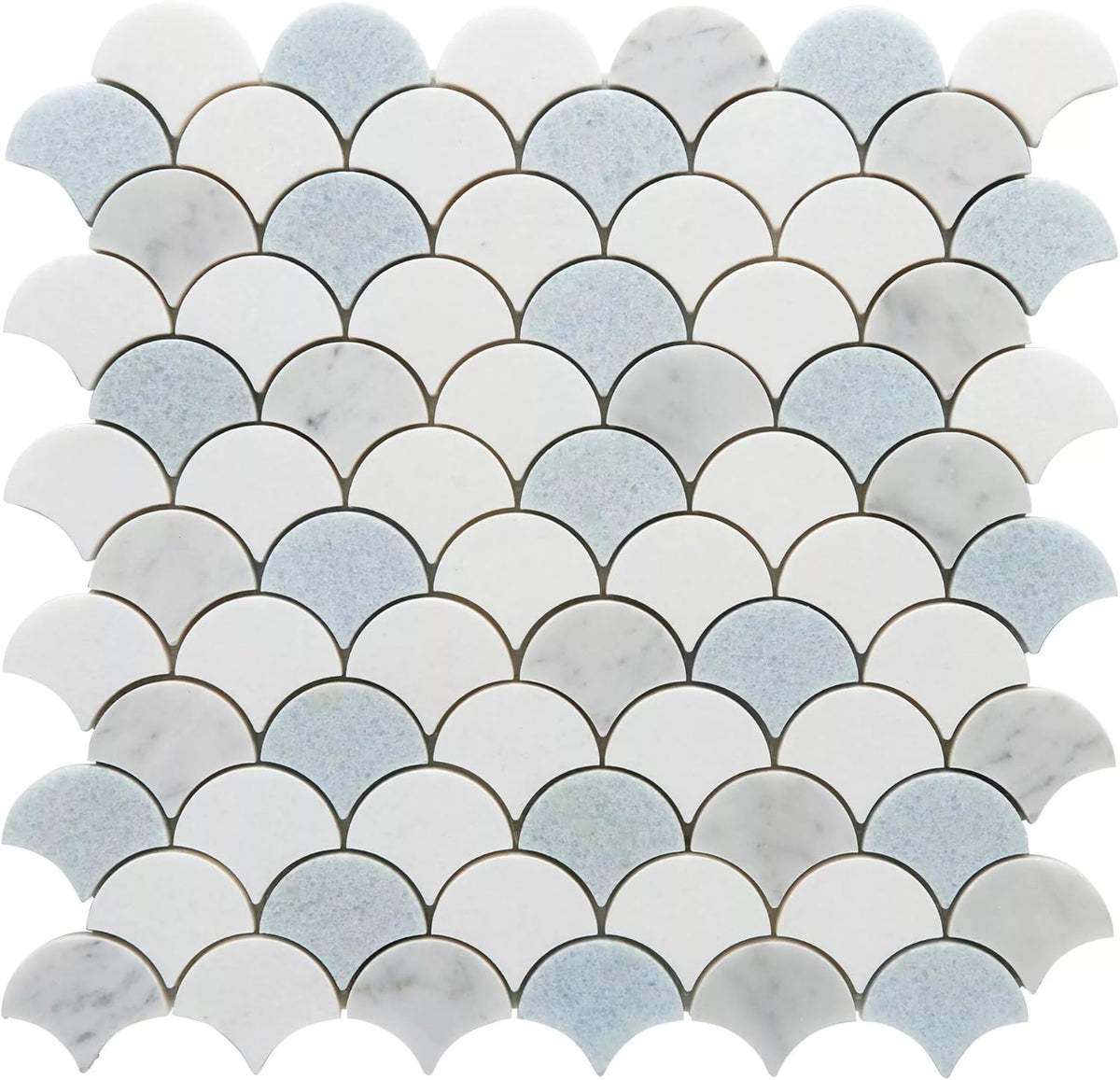 Tenedos Aegean Mist Fan Honed Marble Mosaic Tile 12x12 in Multitone White and Blue for Kitchen Backsplash Bathroom Wall Shower Floor Fireplace Accent Natural Stone (1 Sheet)