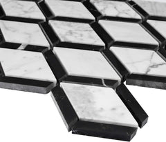 Premium Marble Mosaic in Dual Tone - Elegant Diamond Pattern Natural Stone Tile for Wet Areas, Shower Surrounds, Accent Walls, Floors, Backsplash Use