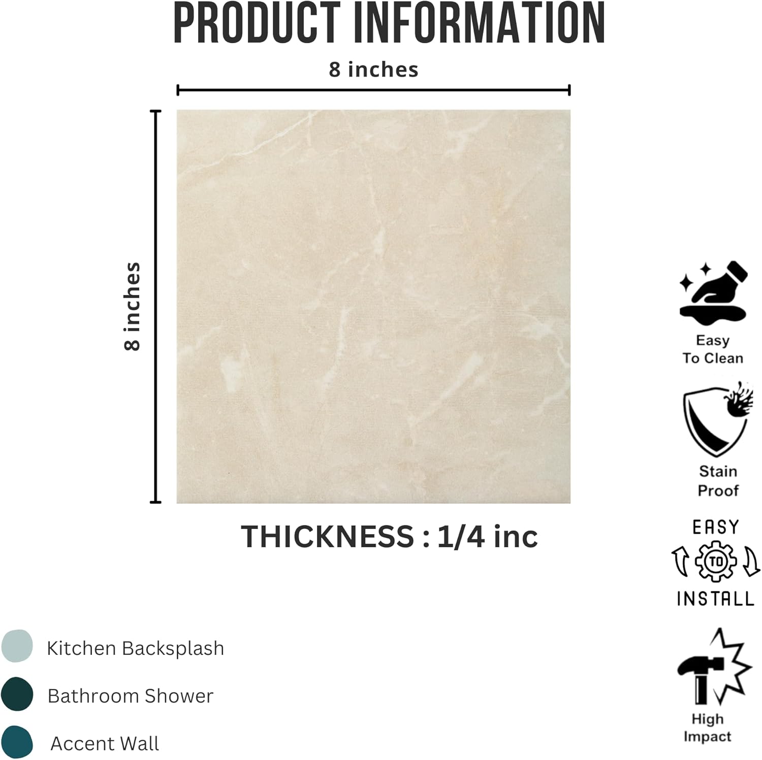 Tenedos HTCRC 8x8 Matte Porcelain Subway Tile – Soft Stone Look Wall Tile for Kitchen Backsplash, Bathroom & Shower Walls