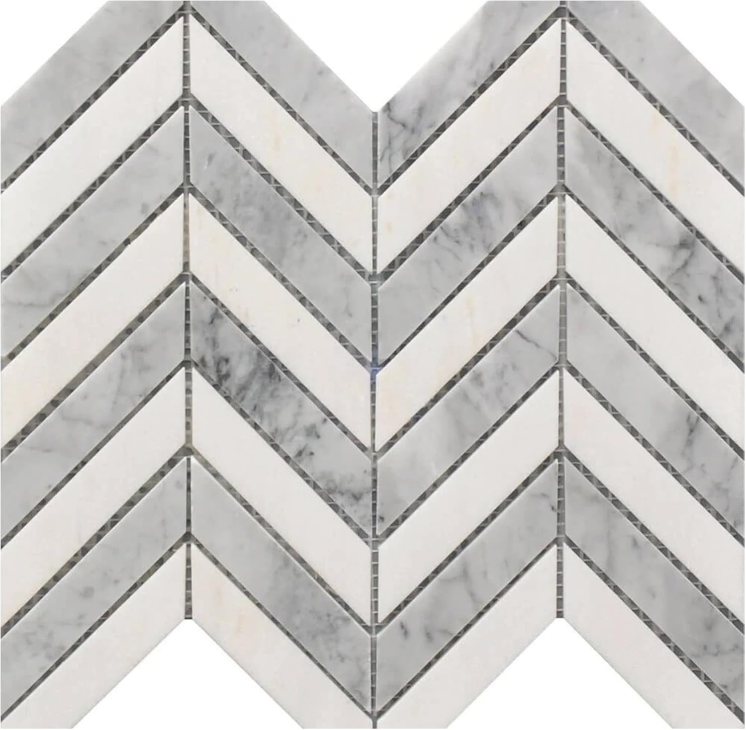 Tenedos HTCRC White and Grey Marble Chevron Mosaic Tile – 11x12 Inch Mesh-Mounted Sheet – Natural Marble Geometric Mosaic for Kitchen Backsplash Bathroom Wall Accent