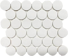 Tenedos HTCRC White 2" Glossy Grande Penny Round Porcelain Mosaic Tile for Bathroom, Shower, Kitchen Backsplash, Wall, Floor, Café, Restaurant, Commercial Space