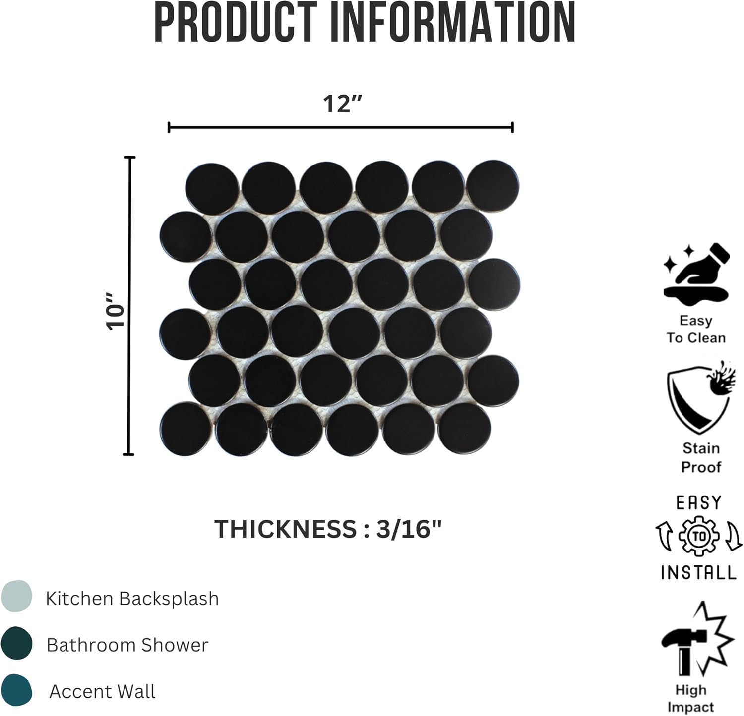 Tenedos 2" Matte Grande Penny Round Porcelain Mosaic Tile for Bathroom, Shower, Kitchen Backsplash, Wall, Floor, Café, Restaurant, Commercial