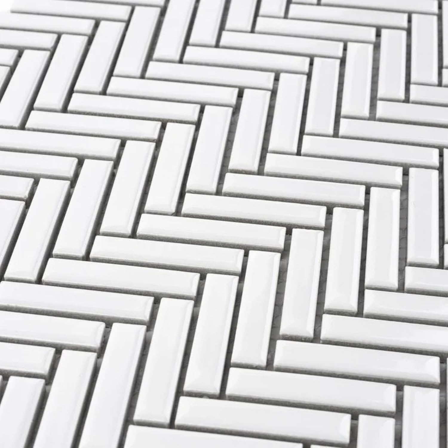 Tenedos HTCRC Antique White Porcelain Herringbone Mosaic Tile Glossy Finish for Bathroom, Kitchen Backsplash, Shower Walls, Laundry Room & Indoor Use