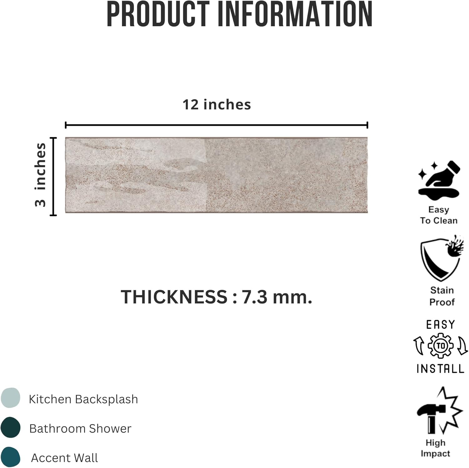 Tenedos HTCRC 3x12 Glossy Ceramic Wall Tile – Kitchen Backsplash Bathroom Wall Shower Accent – Decorative Color Variation – 1 Box (50 Pieces)
